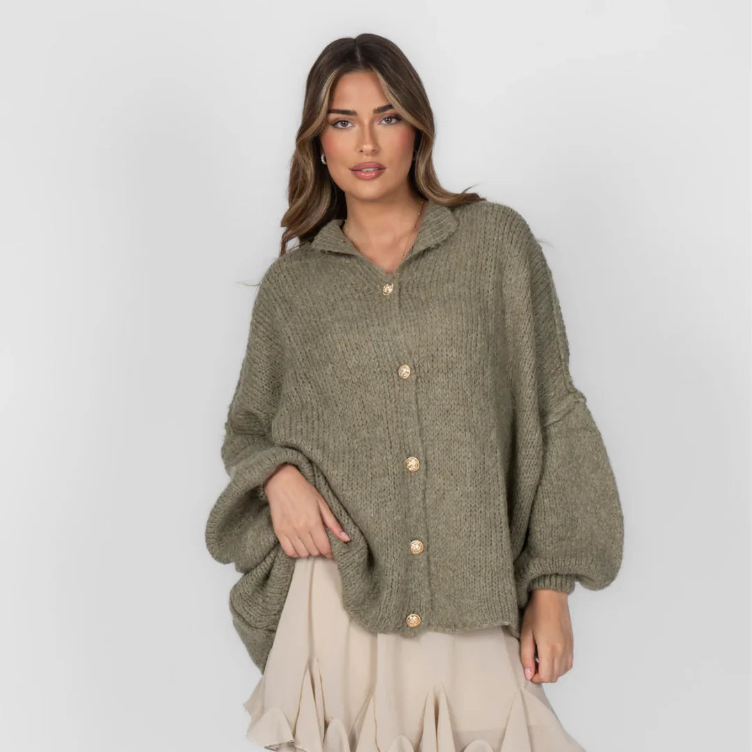 Übergroßer Strickjacke für Damen | Knopfleiste