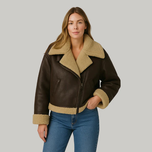 Kurze Teddy Jacke für Frauen | Reißverschluss mit Taschen