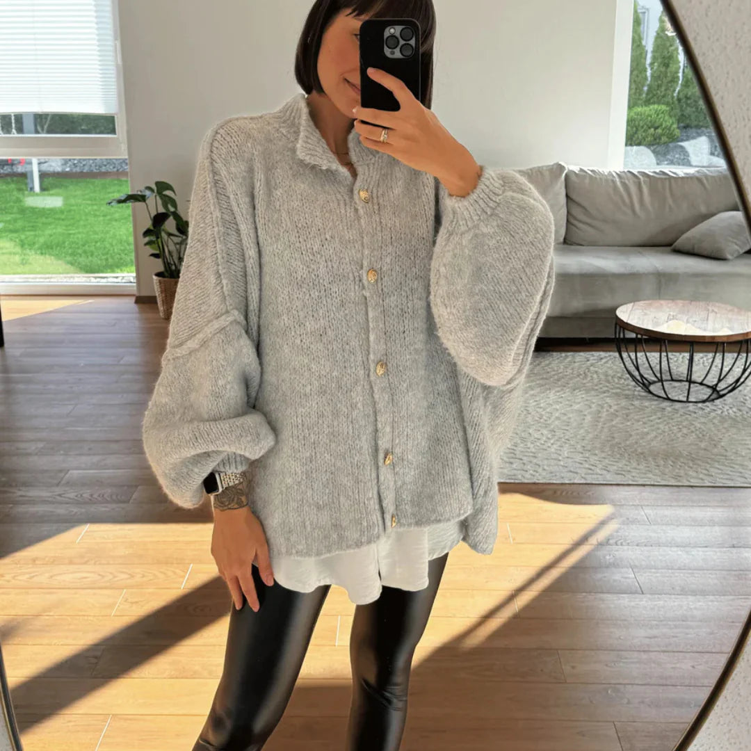 Übergroßer Strickjacke für Damen | Knopfleiste